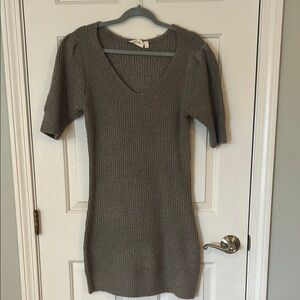 Gray Knit V-Neck Sweater Dress